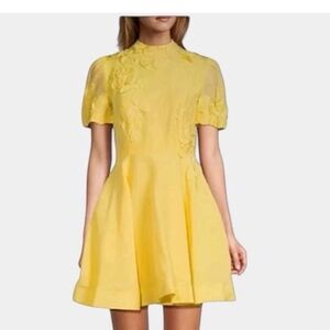 Antonio Melani Drs Iris Floral Mini Cap Sleeve Dress Sunshine Yellow Size 14 NWT